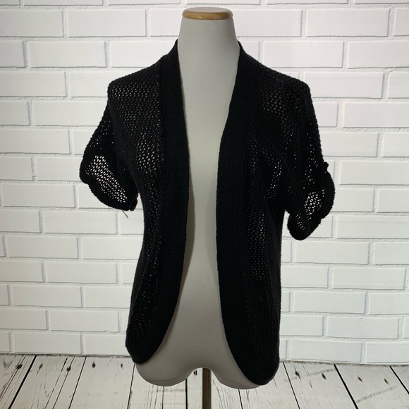 Sag Harbor Black Crochet Open Front Sweater S Sag Harbor Black Crochet Open Front Sweater S